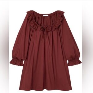 Doen Burgundy Organic Cotton Jillian Mini Ruffle Babydoll Dress